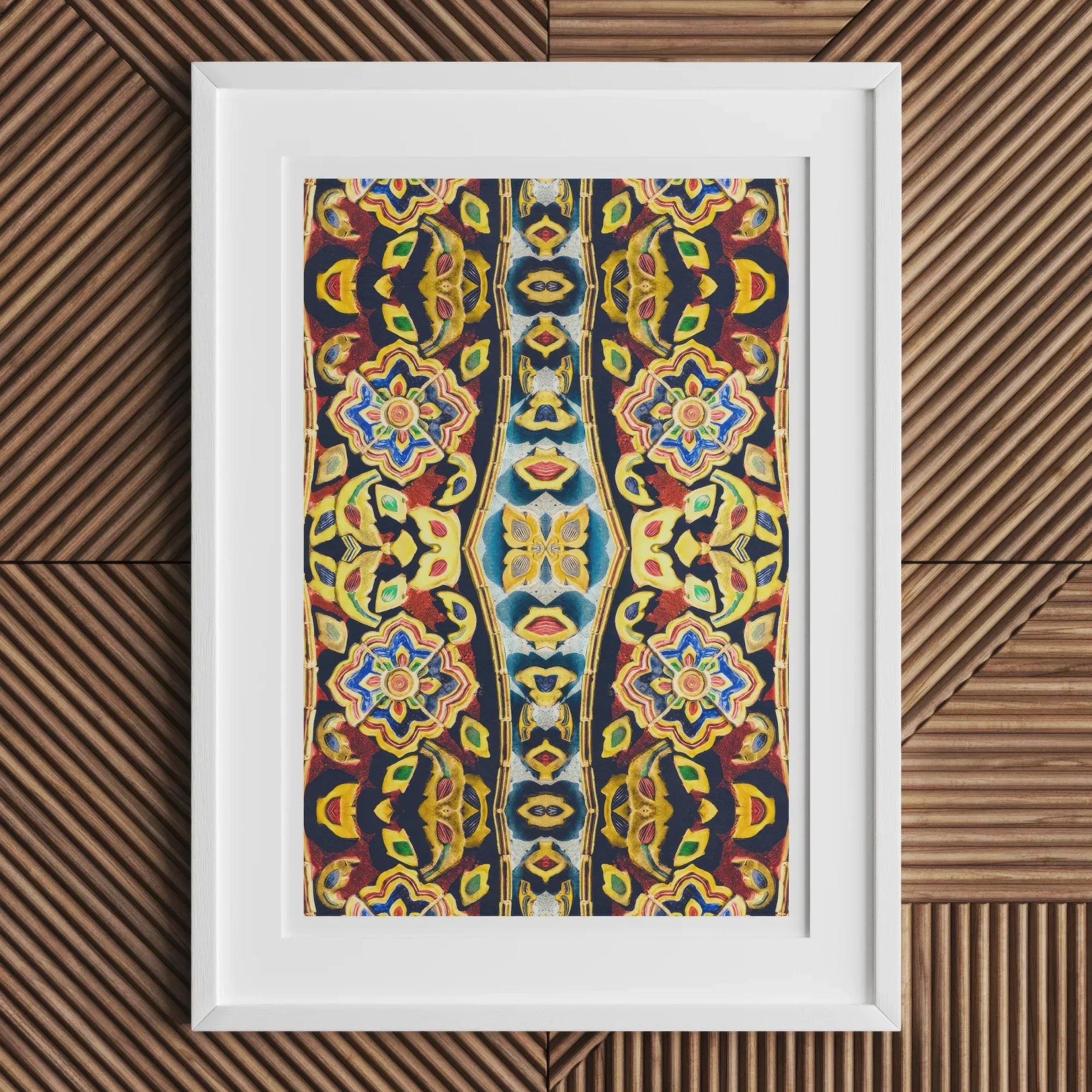 Masala Thai - Mosaic Pattern Art Print, Framed Colorful Symmetrical Pattern Artwork Intricate Floral Geometric