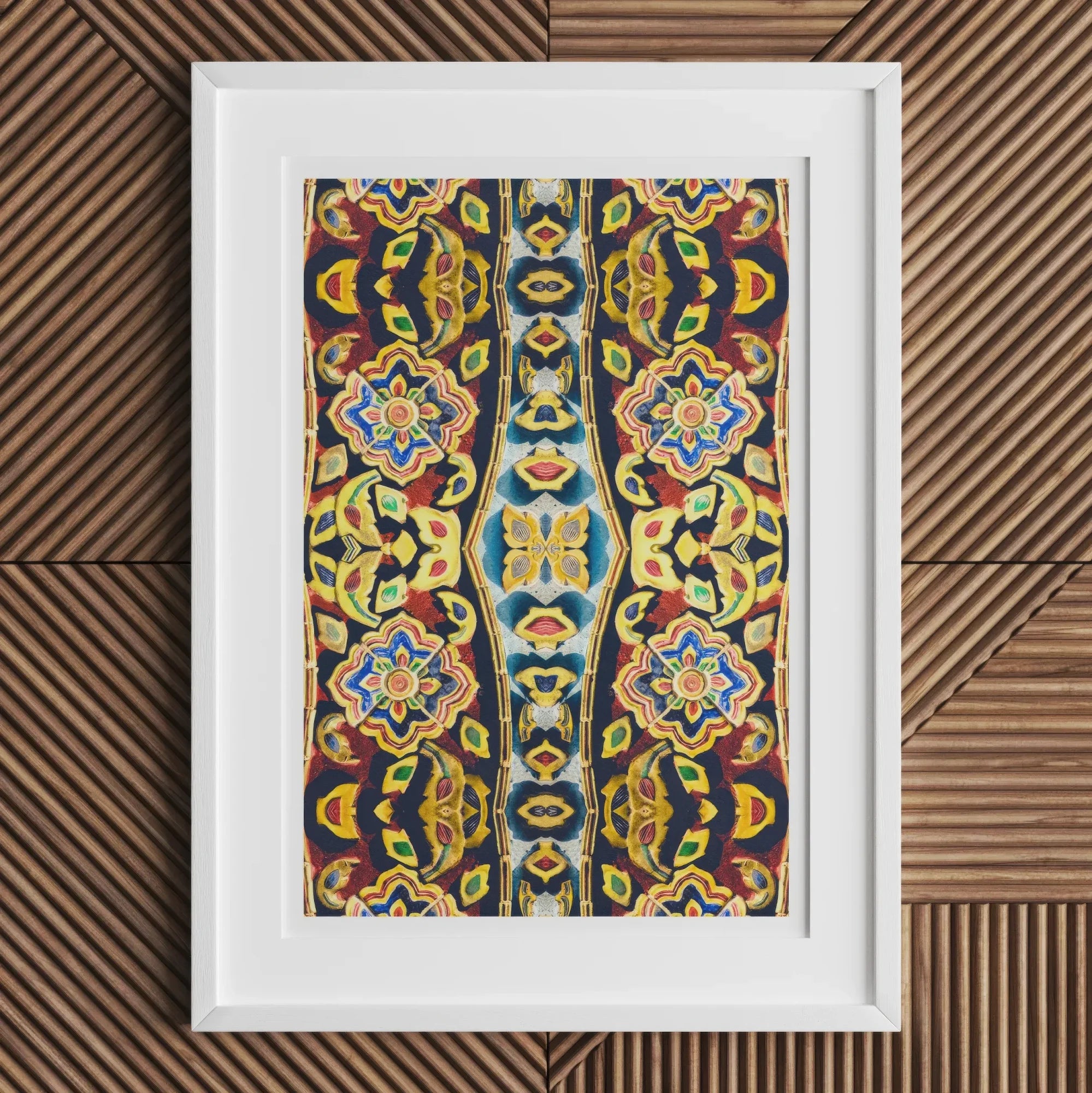 Masala Thai - Mosaic Pattern Art Print, Framed Colorful Symmetrical Pattern Artwork Intricate Floral Geometric