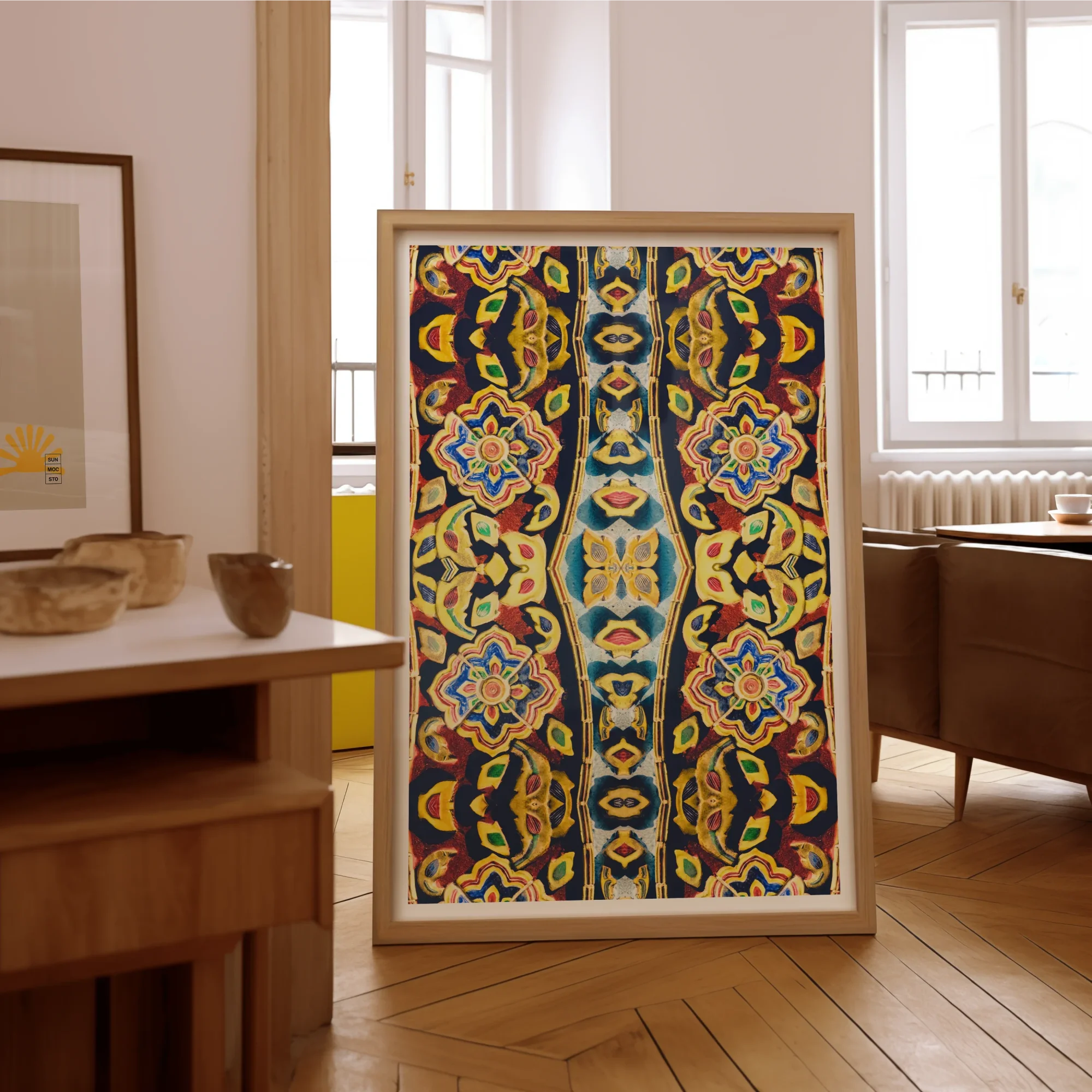 Masala Thai - Mosaic Pattern Art Print, Framed Decorative Artwork Symmetrical Pattern Ornate Geometric Floral