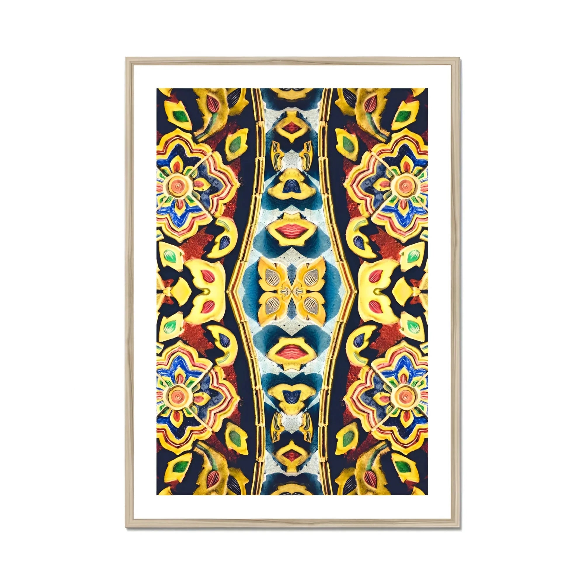 Masala Thai - Mosaic Pattern Art Print, Framed Kaleidoscopic Pattern Artwork Vibrant Floral Geometric Designs