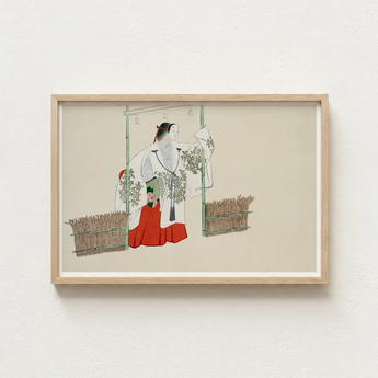 Framed Artwork Traditional Japanese Figure White Red Attire Kamisaka Sekka, Meiji-era Artistic Revolution, Meiji Kabuki Art