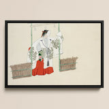 Masked Man - Kamisaka Sekka Meiji Kabuki Art Print / Canvas Black-framed Artwork Traditional Japanese Figure White Red Attire Kamisaka
