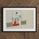 Masked Man - Kamisaka Sekka Meiji Kabuki Art Print / Canvas Black-framed Artwork Traditional Japanese Woman Ornate White Red Kamisaka