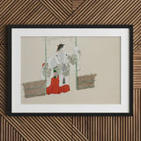 Masked Man - Kamisaka Sekka Meiji Kabuki Art Print / Canvas Black-framed Artwork Traditional Japanese Woman Ornate White Red, Meiji-era