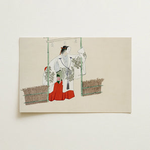 Masked Man - Kamisaka Sekka Meiji Kabuki Art Print / Canvas Delicate Illustration Traditional Japanese Figure Ornate White Red Kamisaka
