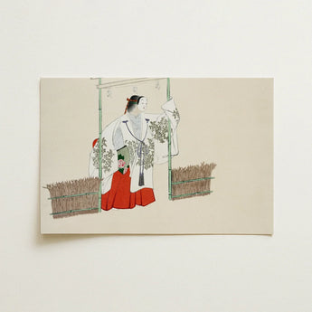 Masked Man - Kamisaka Sekka Meiji Kabuki Art Print / Canvas Delicate Illustration Traditional Japanese Figure Ornate White Red, Meiji-era