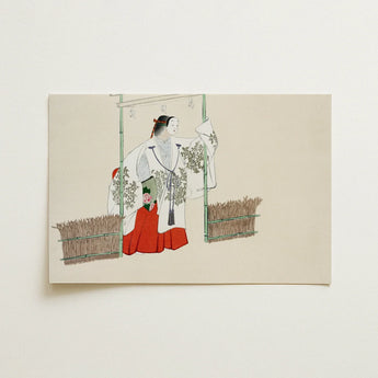 Masked Man - Kamisaka Sekka Meiji Kabuki Art Print / Canvas Delicate Illustration Traditional Japanese Figure Ornate White Red Kamisaka