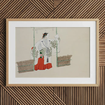 Masked Man - Kamisaka Sekka Meiji Kabuki Art Print / Canvas Framed Artwork Traditional Japanese Woman Ornate White Red, Meiji-era Artistic