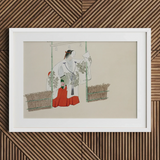 Masked Man - Kamisaka Sekka Meiji Kabuki Art Print / Canvas White-framed Artwork Woman Traditional Attire Red White Robes Kamisaka Sekka,