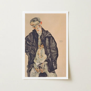 Masturbation - Egon Schiele Art Print / Canvas Framed Stylized Portrait Man Dark Clothing Positions, Pale Flesh Unraveling, Schiele’s Hand