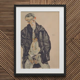 Masturbation - Egon Schiele Art Print / Canvas Black Framed Portrait Man Infant Sepia-toned Paper Background Positions, Pale Flesh