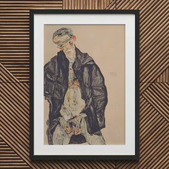 Masturbation - Egon Schiele Art Print / Canvas Black Framed Portrait Man Infant Sepia-toned Paper Background Positions, Pale Flesh