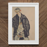 Masturbation - Egon Schiele Art Print / Canvas White Framed Portrait Man Child Positions, Pale Flesh Unraveling, Schiele’s Hand Placement
