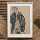 Masturbation - Egon Schiele Art Print / Canvas Wooden Framed Portrait Man Infant Black White Illustration Positions, Pale Flesh Unraveling,