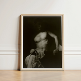 Max After Surfing - Olive Cotton Art Print / Canvas Minimalist Wooden-framed Black-and-white Photographic Muscular Shirtless Man Revealing