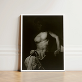 Max After Surfing - Olive Cotton Art Print / Canvas Black-and-white Framed Photograph Muscular Man Shadowy Lighting Dark Revealing Taut