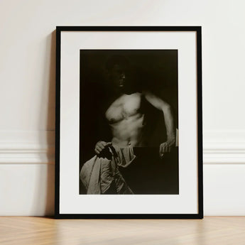 Max After Surfing - Olive Cotton Art Print / Canvas Black-framed Monochrome Portrait Muscular Man Shadowy Revealing Taut Muscle, Elemental