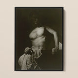 Max After Surfing - Olive Cotton Art Print / Canvas Black-framed Black-and-white Photographic Muscular Man Shadowy Lighting Revealing Taut