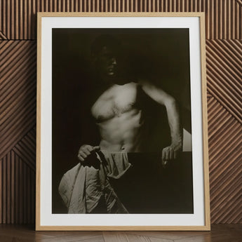 Max After Surfing - Olive Cotton Art Print / Canvas Black White Framed Photograph Man Revealing Taut Muscle, Elemental Contrasts, Shoulder