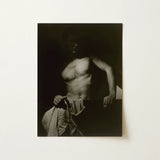 Max After Surfing - Olive Cotton Art Print / Canvas Black-and-white Photographic Muscular Man Shadowy Lighting Fabric Revealing Taut