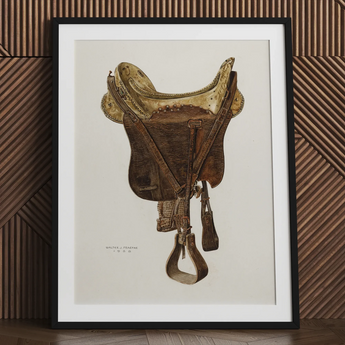 Mclellan Saddle - Walter Praefke Equestrian Art Print / Canvas, 24x32’’ / 61x81cm / Black Frame / Matboard, Posters Prints & Visual