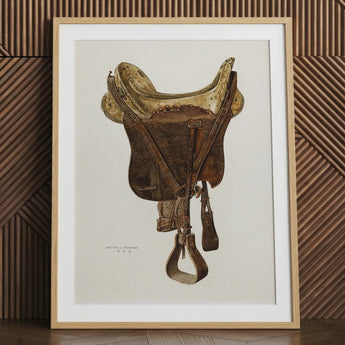 Mclellan Saddle - Walter Praefke Equestrian Art Print / Canvas, 24x32’’ / 61x81cm / Natural Frame / Matboard, Posters Prints & Visual