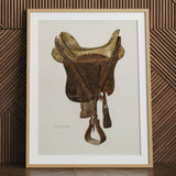 Mclellan Saddle - Walter Praefke Equestrian Art Print / Canvas, 24x32’’ / 61x81cm / Natural Frame / Matboard, Posters Prints & Visual