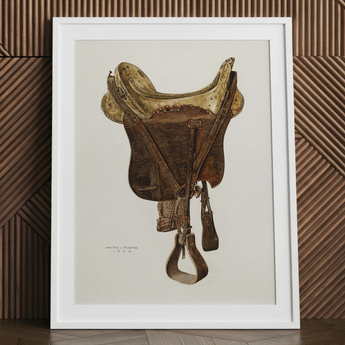 Mclellan Saddle - Walter Praefke Equestrian Art Print / Canvas, 24x32’’ / 61x81cm / White Frame / Matboard, Posters Prints & Visual