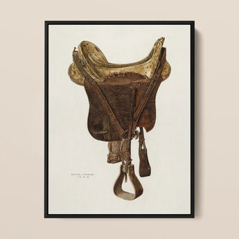 Mclellan Saddle - Walter Praefke Equestrian Art Print / Canvas, 12x16’’ / 31x41cm / Black Frame, Posters Prints & Visual Artwork, Toby Leon