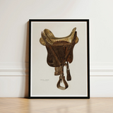 Mclellan Saddle - Walter Praefke Equestrian Art Print / Canvas Framed Illustration Vintage-style Brown Leather Brass Hardware, 1930s Prints