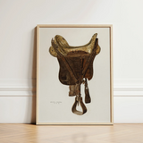 Mclellan Saddle - Walter Praefke Equestrian Art Print / Canvas Vintage-style Illustration Light Wood Frame Rendered Detailed, 1930s Prints