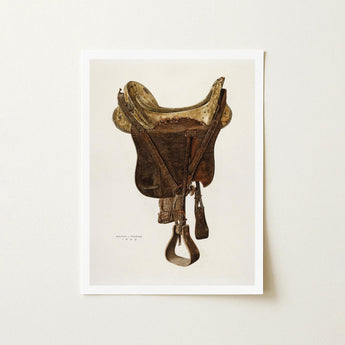 Mclellan Saddle - Walter Praefke Equestrian Art Print / Canvas Vintage-style Illustration Rich Brown Leather Gold-toned Metal, 1930s Prints