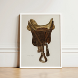 Mclellan Saddle - Walter Praefke Equestrian Art Print / Canvas Framed Illustration Vintage Brown Leather Brass Hardware, 1930s Prints