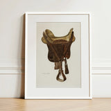 Mclellan Saddle - Walter Praefke Equestrian Art Print / Canvas Framed Illustration Vintage-style Brown Leather Brass Hardware, 1930s Prints