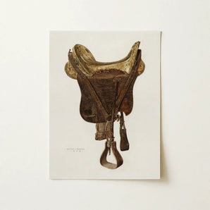 Mclellan Saddle - Walter Praefke Equestrian Art Print / Canvas Vintage-style Rich Brown Leather Gold-toned Accents, 1930s Prints