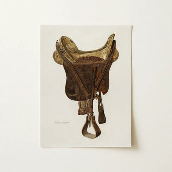 Mclellan Saddle - Walter Praefke Equestrian Art Print / Canvas Vintage-style Rich Brown Leather Gold-toned Accents, 1930s Prints