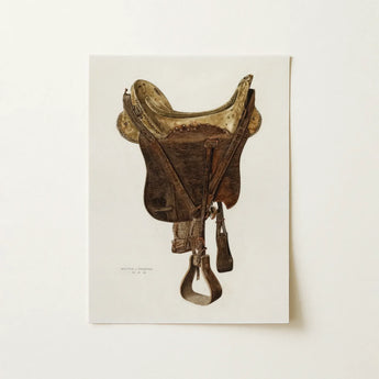 Mclellan Saddle - Walter Praefke Equestrian Art Print / Canvas Vintage-style Saddle Print Rich Brown Leather Gold-toned Accents Walter