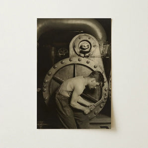 Mechanic and Steam Pump - Lewis w Hine Art Print / Canvas Prints Black-and-white Photograph Man Work Attire Wrench Riveted Industrial Steam