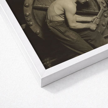 White Framed Black Photographic Print Muscular Man Work Industrial Steam Pump, Gelatin Silver Photography, House Mechanic Series
