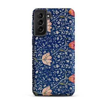 Medway - William Morris Victorian Era Samsung Case, Galaxy S21 Plus / Matte, Phone Case Dark Blue Background Floral Pattern Light