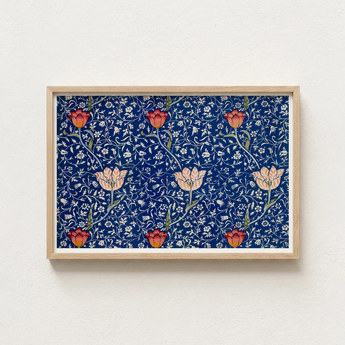 Framed Artwork Dense Floral Pattern Bold Red Peach William Morris’s, Opus, Behold Medway