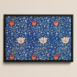 Medway - William Morris Victorian Floral Art Print / Canvas Framed Artwork Vibrant Blue Background Intricate White Floral William Morris’s