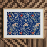 Medway - William Morris Victorian Floral Art Print / Canvas Framed Art Print Vibrant Blue Background Intricate Floral William Morris’s