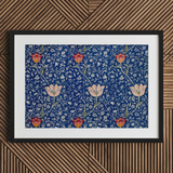 Medway - William Morris Victorian Floral Art Print / Canvas Framed Art Print Vibrant Blue Background Intricate Floral William Morris’s