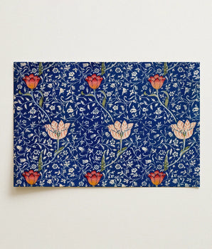 Rectangular Blue Placemat Detailed Floral Pattern Orange Pink William Morris’s, Opus, Behold Medway