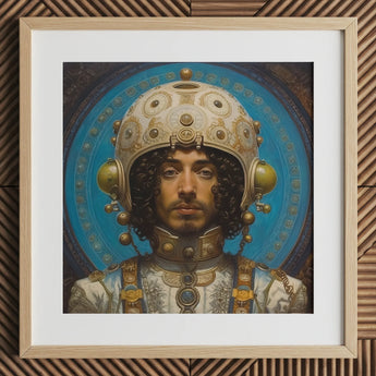 Mehdi - Impresión artística de astronauta árabe gay / Lienzo, 12x12’’ / 31x31cm / Marco natural / Paspartú, Pósters, impresiones y obra visual, Toby Leon