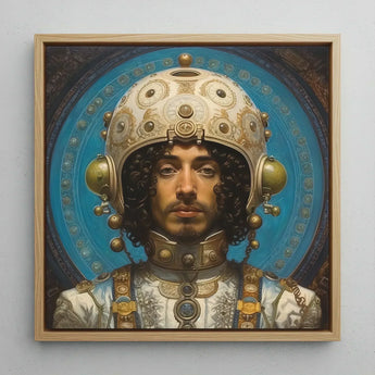 Mehdi - Gay Arabic Astronaut Art Print / Canvas Framed Portrait Man Ornate Cream Gold Helmet Circular Muslim, Aesthetic, Meet Prints