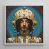 Mehdi - Gay Arabic Astronaut Art Print / Canvas Framed Portrait Man Ornate Gold-embellished Armor Intricate Circular Muslim, Aesthetic,