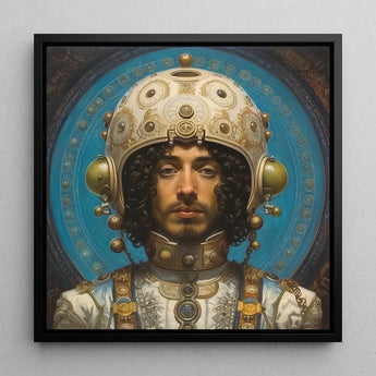 Mehdi - Gay Arabic Astronaut Art Print / Canvas Framed Portrait Man Ornate Gold-embellished Helmet Circular Motifs Muslim, Aesthetic, Meet