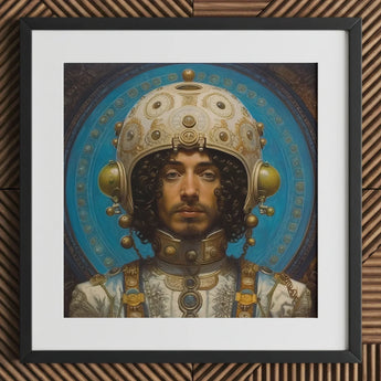 Mehdi - Gay Arabic Astronaut Art Print / Canvas Gold White Helmet Intricate Designs Framed Artwork Muslim, Aesthetic, Meet Prints